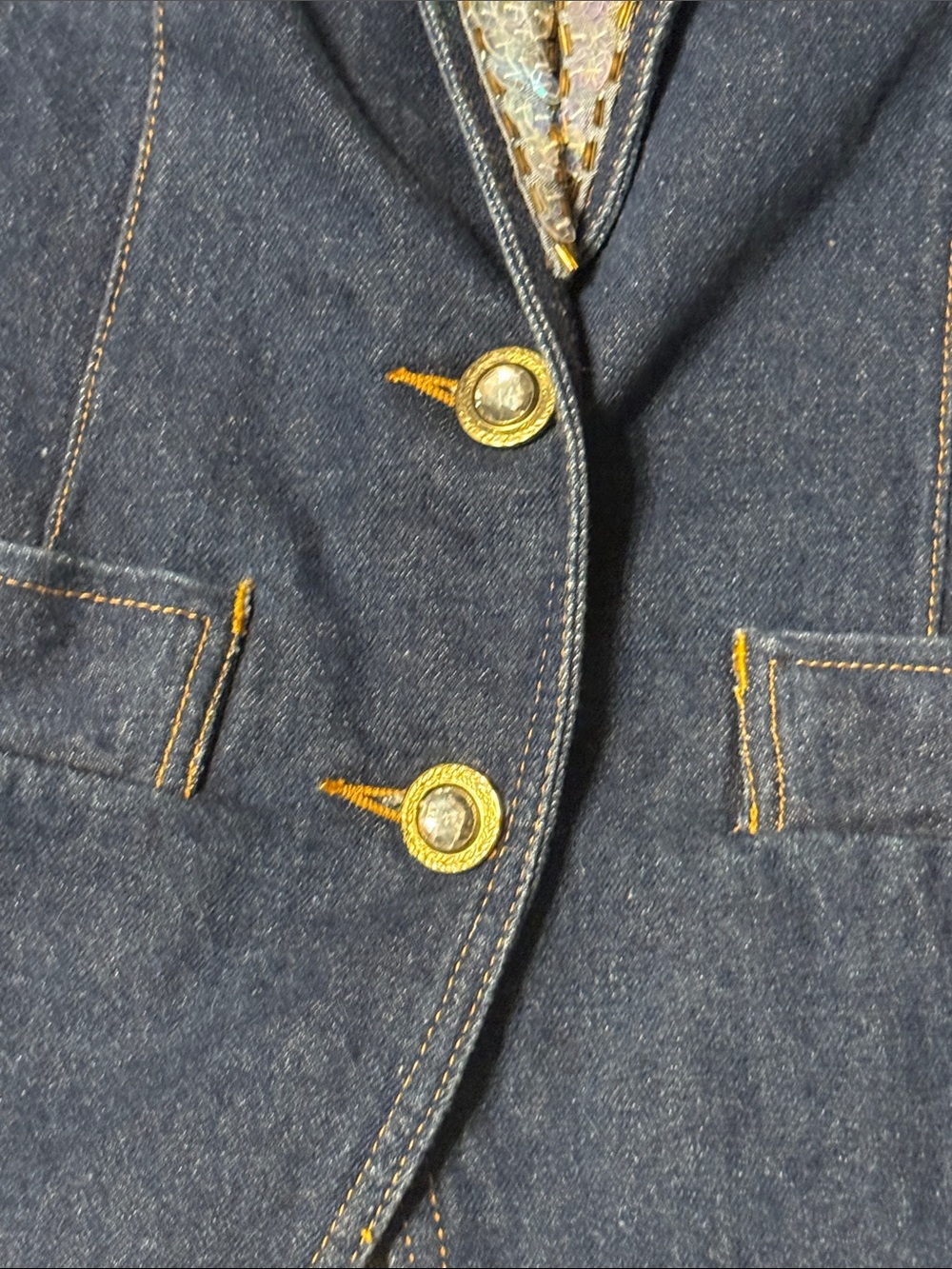 Vintage Embellished Shawl Collar Denim Blazer - Blue 4 - Picture 2 of 7